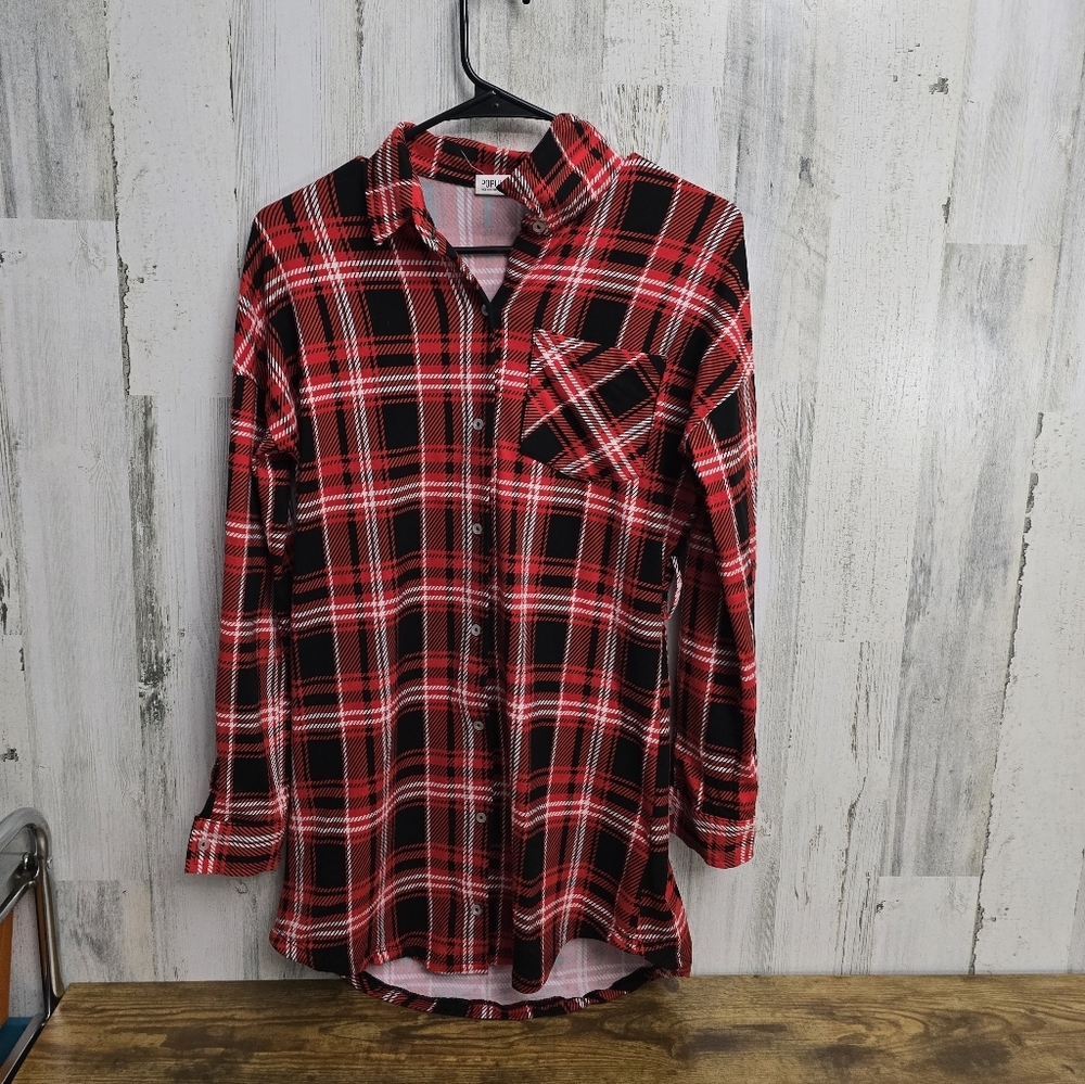 Popular 21 Red and Black Plaid Long Sleeve Dress Womens Size Medium